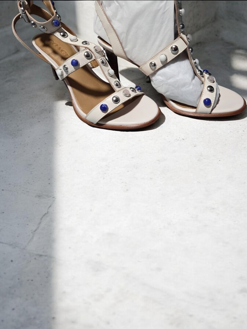Chic Coach White and Blue Embellished Women's Heels